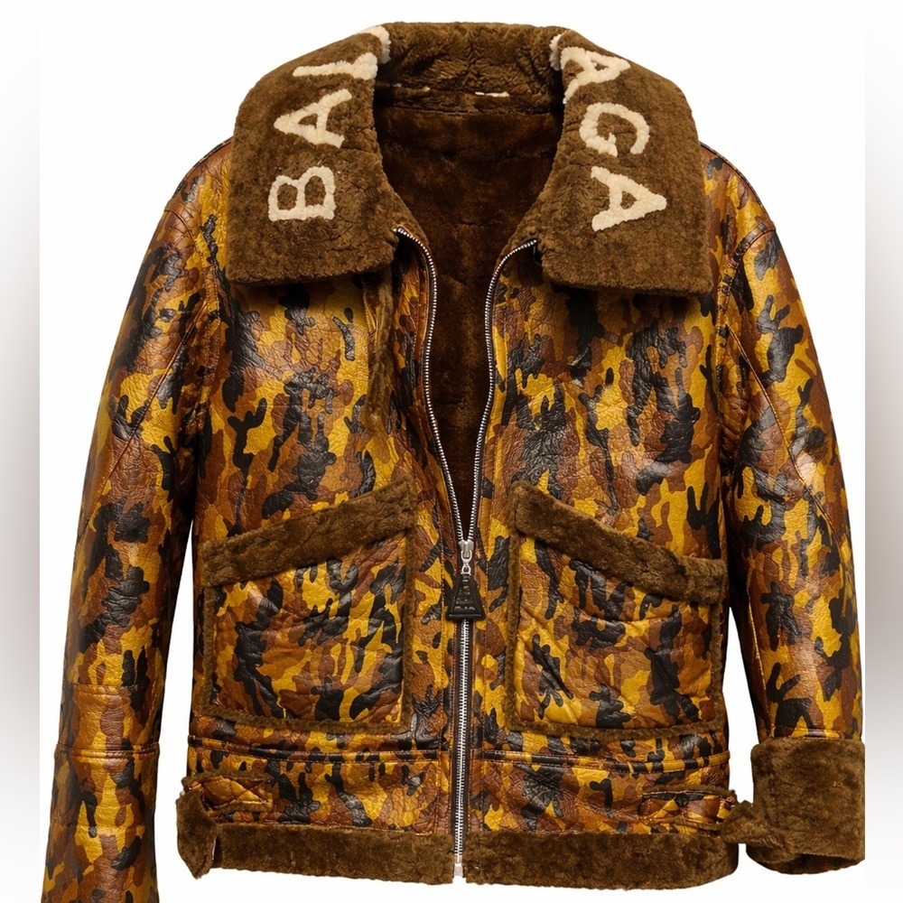 Shearling Brown Camouflage Coat NWT M Winter Outerwear Jacket Designer Style